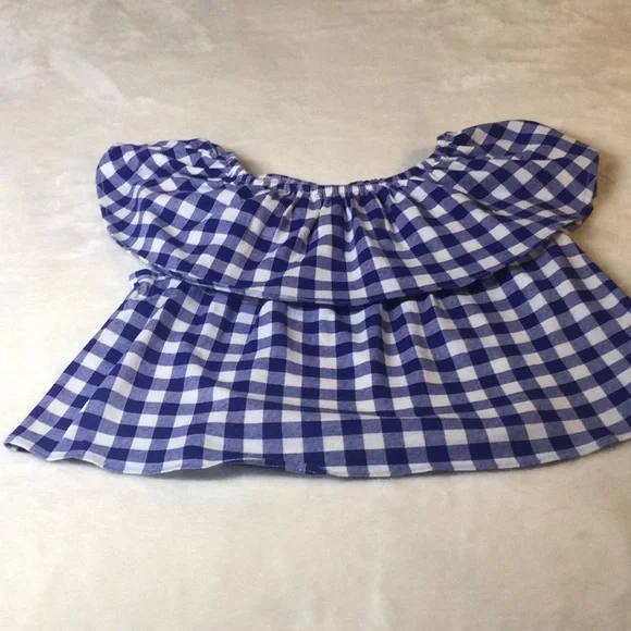 ZARA  🌼 Girls Blue & White Plaid checkered Top w/ Ruffle Layered Detail size 8 - Picture 7 of 7